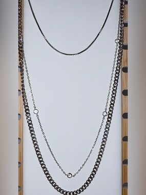 3 Layer Layered Necklace Stainless Steel Silver Crystal Station